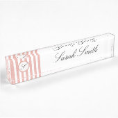 Nom du bureau Monogramme Plaque rose blanc rayé