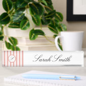 Nom du bureau Monogramme Plaque rose blanc rayé