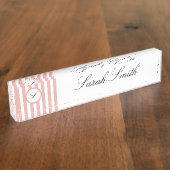 Nom du bureau Monogramme Plaque rose blanc rayé (Taille)