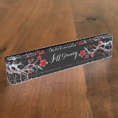 Nom du bureau noir Plaque Texte blanc (Taille)