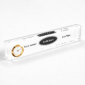 Nom du bureau Plaque avec horloge. Texte et logo m