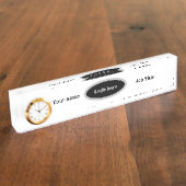 Nom du bureau Plaque avec horloge. Texte et logo m (Taille)