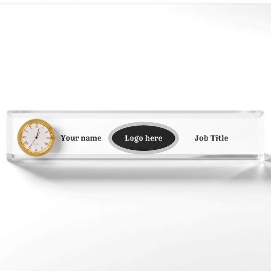 Nom du bureau Plaque avec horloge. Texte et logo m (Devant)