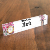 Nom du bureau Plaque avec option Horloge Lilly the (Taille)