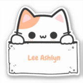 Nom du chat blanc mou personnalisé Étiquette Die-C (Devant)