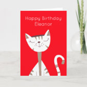Nom du chat souriant joyeux Rouge Carte d'annivers (Devant)