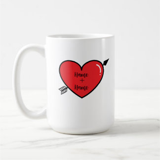Nom du coeur personnalisé Mug café. Deux Nom Mug.