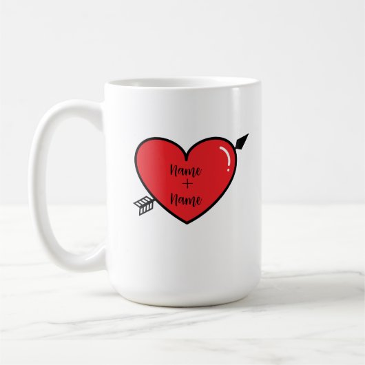 Nom du coeur personnalisé Mug café. Deux Nom Mug. (Gauche)