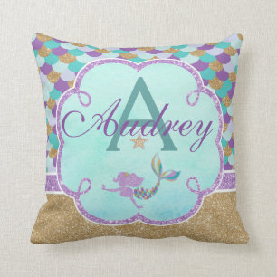 Nom du Coussin de monogramme personnalisé Mermaid
