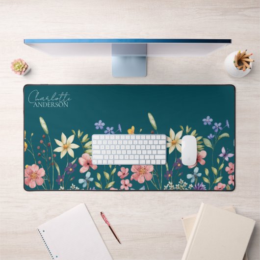 Nom du Fleur sauvage floral Monogramme Turquoise p (Bureau 1)