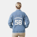 Nom du joueur et numéro Sports Jersey<br><div class="desc">Ce Denim Jacket avec un nom et un numéro personnalisés serait un cadeau merveilleux pour tout joueur et fan de sport! Le design audacieux avec un grand nombre sera certainement remarquable.</div>