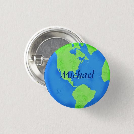 Nom du jour des terres Badge Globe Bleu Vert Perso (Devant & derrière)