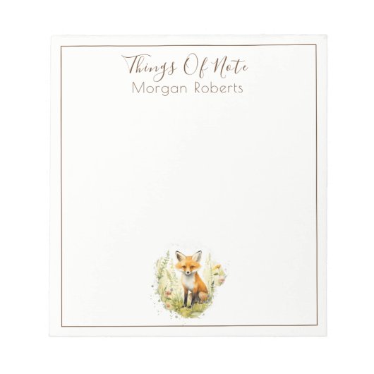 Nom du menu Aquarelle personnalisée Bloc-notes Fox (Devant)