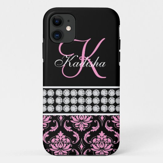 Nom du monogramme Black Pink Damask iPhone 5 Coque (Dos)