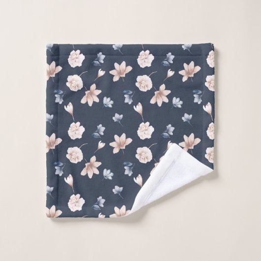 Nom du monogramme Blush Rose Navy Blue Floral (Gant de toilette)