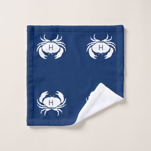 Nom du monogramme de crabe bleu marine moderne (Gant de toilette)