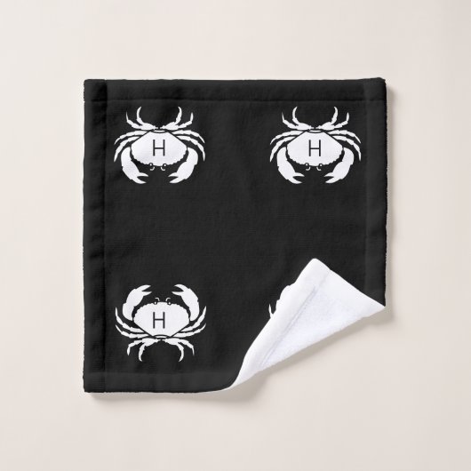Nom du monogramme de crabe noir marine moderne (Gant de toilette)