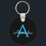 Nom du monogramme de la fille en noir bleu<br><div class="desc">Noir et Bleu Simple Script Monogramme Nom Clés (Porte - clé). Cela rend le cadeau parfait pour 16 ans,  mariage,  douche nuptiale,  anniversaire,  baby shower ou bachelorette pour quelqu'un qui aime le luxe glam et les styles chic.</div>