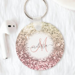 Nom du monogramme de Parties scintillant rose pâle<br><div class="desc">Personnalisez facilement ce magnifique porte - clé de fausse parties scintillant rose brillant avec votre monogramme et votre nom de script manuscrit personnalisé.</div>