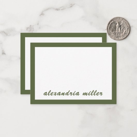 Nom du monogramme de script simple Carte Olive Not (Devant/Arrière en situation)