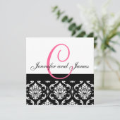 Nom du monogramme Faire-part de mariage Damas rose (Debout devant)