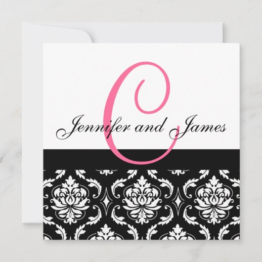 Nom du monogramme Faire-part de mariage Damas rose (Devant)