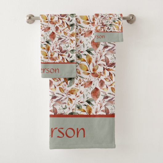 Nom du monogramme Feuilles automnales Vert Orange  (En situation)