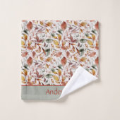 Nom du monogramme Feuilles automnales Vert Orange  (Gant de toilette)