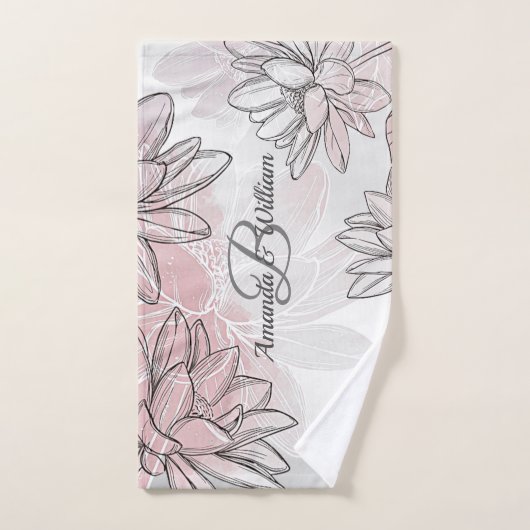 Nom du monogramme Fleurs blanches roses Aquarelle (Serviette à main)