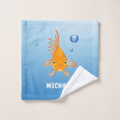 Nom du monogramme Fun Blue and Orange Goldfish (Gant de toilette)