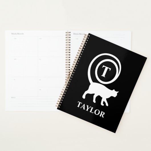 Nom du monogramme Kitty initial Chat Lover noir bl (Devant avec enveloppe)