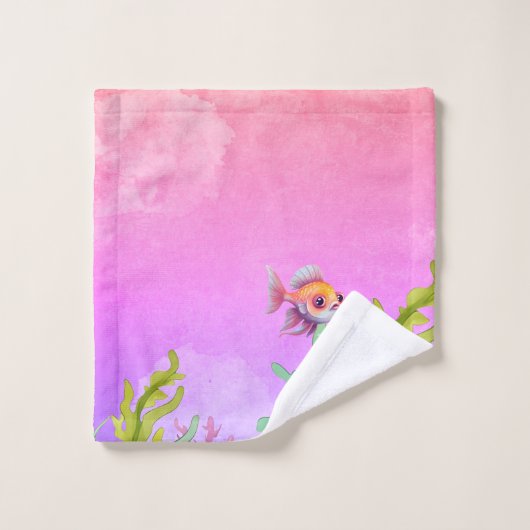 Nom du monogramme mignon Sirène rose et violet (Gant de toilette)