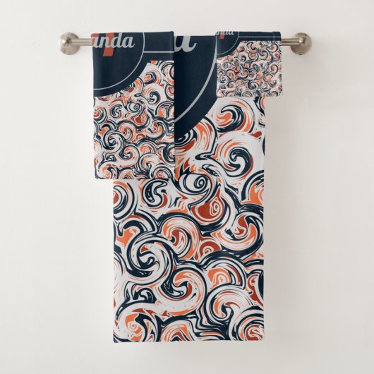 Nom du monogramme Motif Abstrait noir blanc orange (En situation)