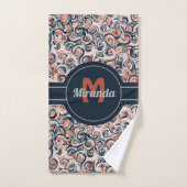Nom du monogramme Motif Abstrait noir blanc orange (Serviette à main)
