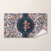 Nom du monogramme Motif Abstrait noir blanc orange (Serviette à main)