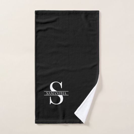 Nom du monogramme noir et blanc moderne personnali (Serviette à main)