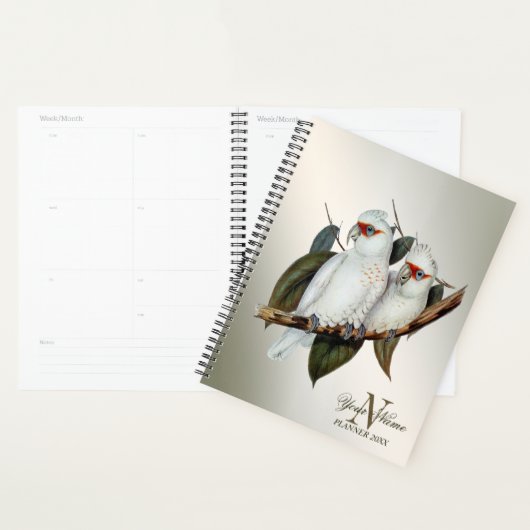 Nom du monogramme Oiseaux blancs Cockatoo Feuilles (Devant avec enveloppe)