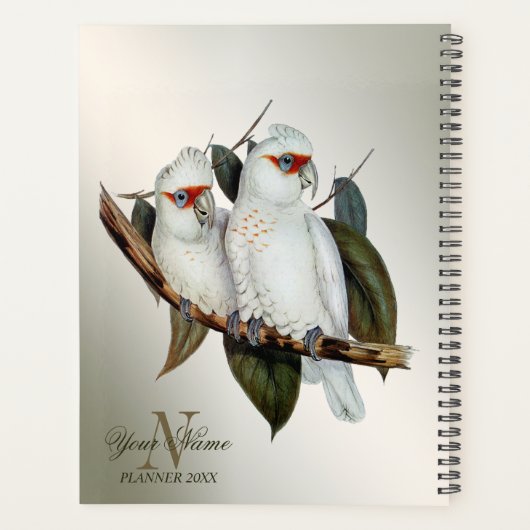 Nom du monogramme Oiseaux blancs Cockatoo Feuilles (Dos)