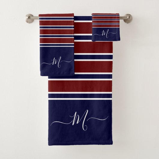 Nom du monogramme rayé bleu blanc bleu marine (En situation)