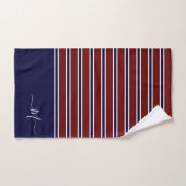Nom du monogramme rayé bleu blanc bleu marine (Serviette à main)