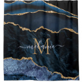 Nom du monogramme Rideau de douche en marbre bleu (Devant)