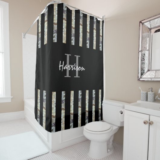 Nom du monogramme Rideau de douche noir (En situation)