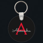 Nom du monogramme rouge noir de la fille<br><div class="desc">Noir et Rouge Simple Script Monogramme Nom Keychains (Porte - clé). Cela rend le cadeau parfait pour 16 ans,  mariage,  douche nuptiale,  anniversaire,  baby shower ou bachelorette pour quelqu'un qui aime le luxe glam et les styles chic.</div>