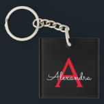 Nom du monogramme rouge noir de la fille<br><div class="desc">Noir et Rouge Simple Script Monogramme Nom Porte - clé. Cela rend le cadeau parfait pour 16 ans,  mariage,  douche nuptiale,  anniversaire,  baby shower ou bachelorette pour quelqu'un qui aime le luxe glam et les styles chic.</div>