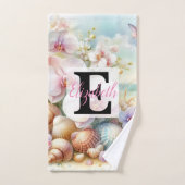 Nom du monogramme sur l'aquarelle Fleurs coquillag (Serviette à main)