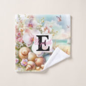 Nom du monogramme sur l'aquarelle Fleurs coquillag (Gant de toilette)