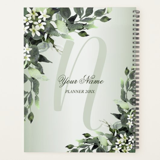Nom du monogramme Vert Floral Eucalyptus Feuilles (Dos)