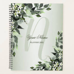 Nom du monogramme Vert Floral Eucalyptus Feuilles