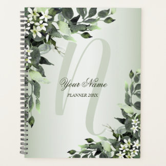 Nom du monogramme Vert Floral Eucalyptus Feuilles