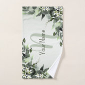 Nom du monogramme Vert Floral Eucalyptus Feuilles (Serviette à main)